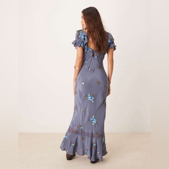 NWOT Free People Blue Embroidered Floral Maxi Dress - Picture 5 of 7
